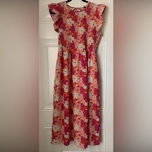Michelle McDowell Floral Midi Dress in Pink and Orange Tie Back Size L